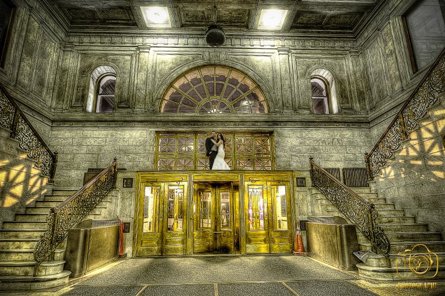 25 HDR wedding photo inside the ellicott square building